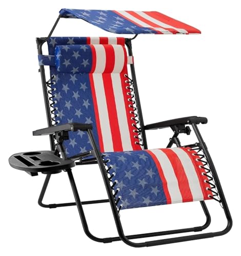 NMVAWIPT Klappbarer Liegestuhl for Den Rasen Im Freien Mit Verstellbarer Kopfstütze Mit Baldachin, Schwerelosigkeits-Liegestuhl for Die Terrasse(American Flag) von NMVAWIPT