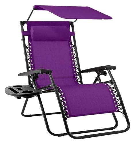 NMVAWIPT Klappbarer Liegestuhl for Den Rasen Im Freien Mit Verstellbarer Kopfstütze Mit Baldachin, Schwerelosigkeits-Liegestuhl for Die Terrasse(Amethyst Purple) von NMVAWIPT
