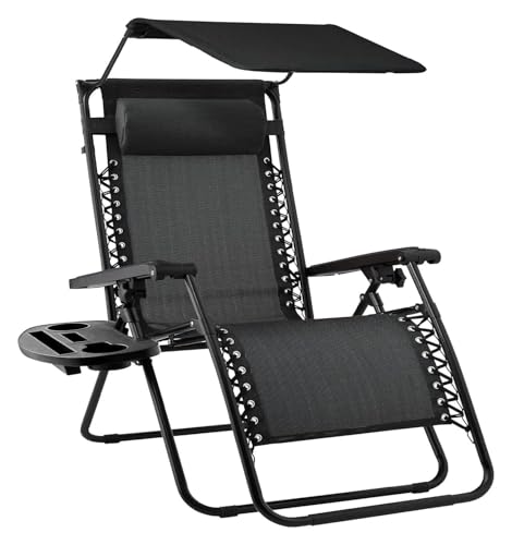 NMVAWIPT Klappbarer Liegestuhl for Den Rasen Im Freien Mit Verstellbarer Kopfstütze Mit Baldachin, Schwerelosigkeits-Liegestuhl for Die Terrasse(Black) von NMVAWIPT