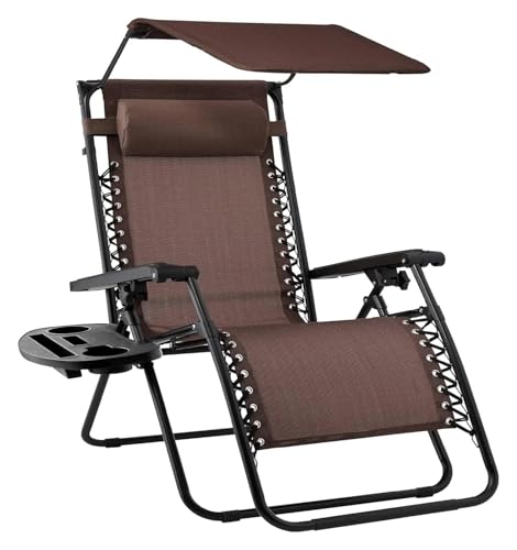 NMVAWIPT Klappbarer Liegestuhl for Den Rasen Im Freien Mit Verstellbarer Kopfstütze Mit Baldachin, Schwerelosigkeits-Liegestuhl for Die Terrasse(Brown) von NMVAWIPT
