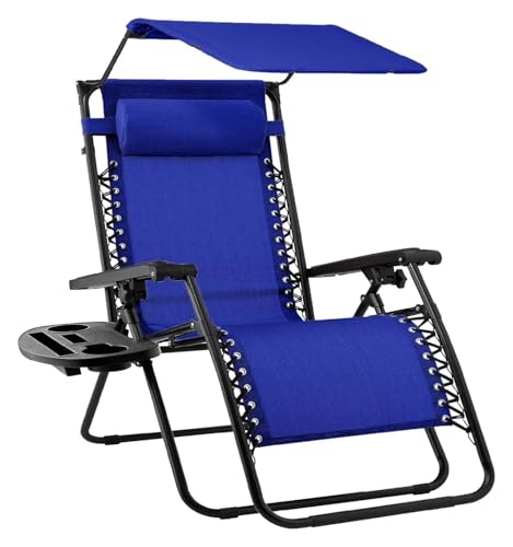 NMVAWIPT Klappbarer Liegestuhl for Den Rasen Im Freien Mit Verstellbarer Kopfstütze Mit Baldachin, Schwerelosigkeits-Liegestuhl for Die Terrasse(Cobalt Blue) von NMVAWIPT