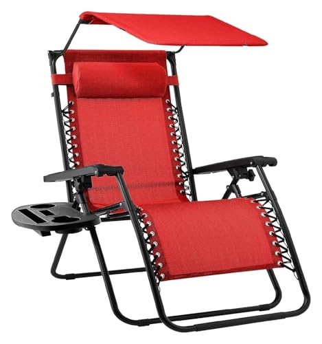 NMVAWIPT Klappbarer Liegestuhl for Den Rasen Im Freien Mit Verstellbarer Kopfstütze Mit Baldachin, Schwerelosigkeits-Liegestuhl for Die Terrasse(Crimson Red) von NMVAWIPT