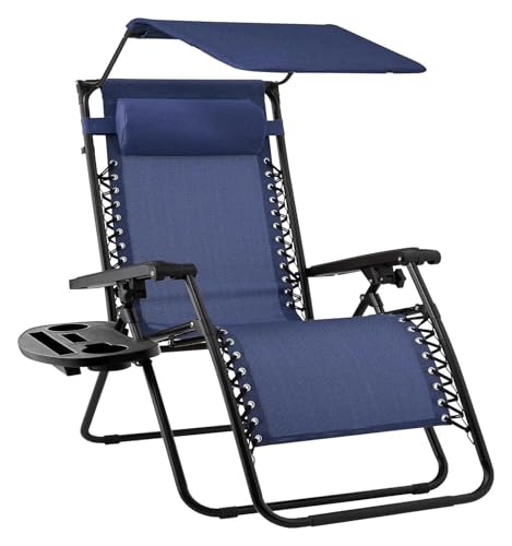 NMVAWIPT Klappbarer Liegestuhl for Den Rasen Im Freien Mit Verstellbarer Kopfstütze Mit Baldachin, Schwerelosigkeits-Liegestuhl for Die Terrasse(Deep Blue) von NMVAWIPT