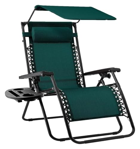 NMVAWIPT Klappbarer Liegestuhl for Den Rasen Im Freien Mit Verstellbarer Kopfstütze Mit Baldachin, Schwerelosigkeits-Liegestuhl for Die Terrasse(Forest Green) von NMVAWIPT