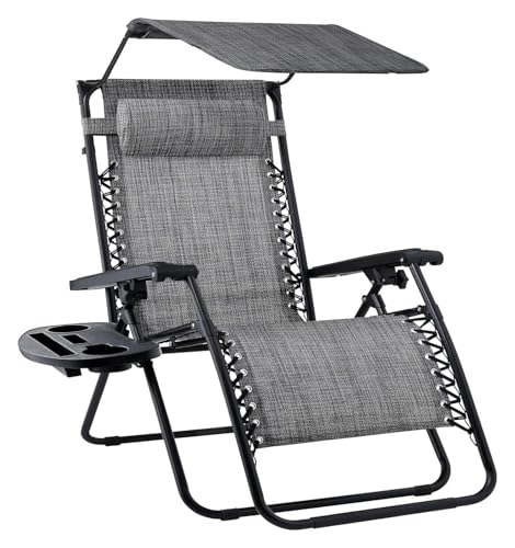 NMVAWIPT Klappbarer Liegestuhl for Den Rasen Im Freien Mit Verstellbarer Kopfstütze Mit Baldachin, Schwerelosigkeits-Liegestuhl for Die Terrasse(Gray) von NMVAWIPT