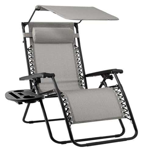 NMVAWIPT Klappbarer Liegestuhl for Den Rasen Im Freien Mit Verstellbarer Kopfstütze Mit Baldachin, Schwerelosigkeits-Liegestuhl for Die Terrasse(Ice Gray) von NMVAWIPT