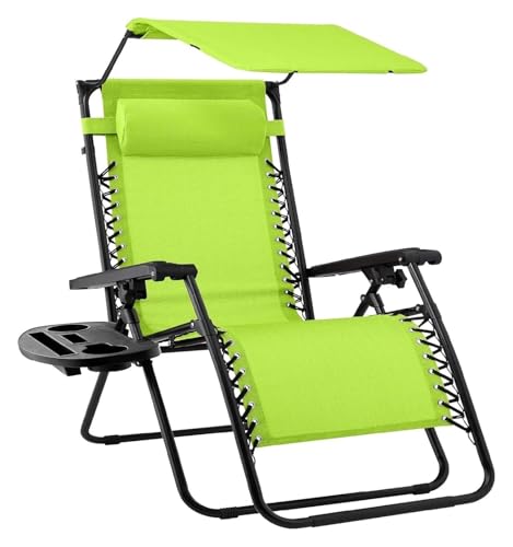 NMVAWIPT Klappbarer Liegestuhl for Den Rasen Im Freien Mit Verstellbarer Kopfstütze Mit Baldachin, Schwerelosigkeits-Liegestuhl for Die Terrasse(Lime Green) von NMVAWIPT