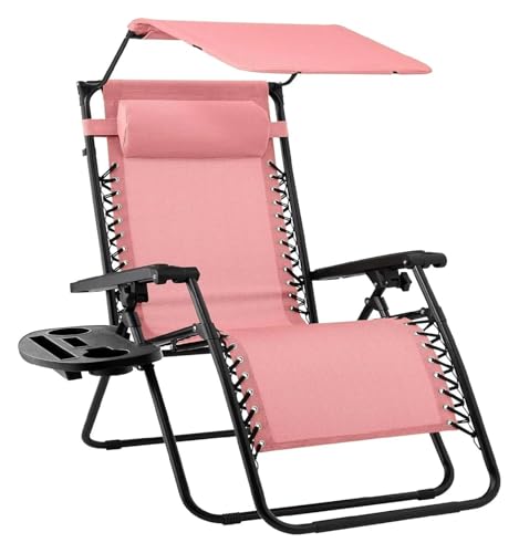 NMVAWIPT Klappbarer Liegestuhl for Den Rasen Im Freien Mit Verstellbarer Kopfstütze Mit Baldachin, Schwerelosigkeits-Liegestuhl for Die Terrasse(Pink) von NMVAWIPT