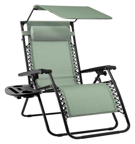 NMVAWIPT Klappbarer Liegestuhl for Den Rasen Im Freien Mit Verstellbarer Kopfstütze Mit Baldachin, Schwerelosigkeits-Liegestuhl for Die Terrasse(Sage Green) von NMVAWIPT