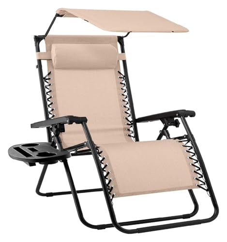 NMVAWIPT Klappbarer Liegestuhl for Den Rasen Im Freien Mit Verstellbarer Kopfstütze Mit Baldachin, Schwerelosigkeits-Liegestuhl for Die Terrasse(Sand) von NMVAWIPT
