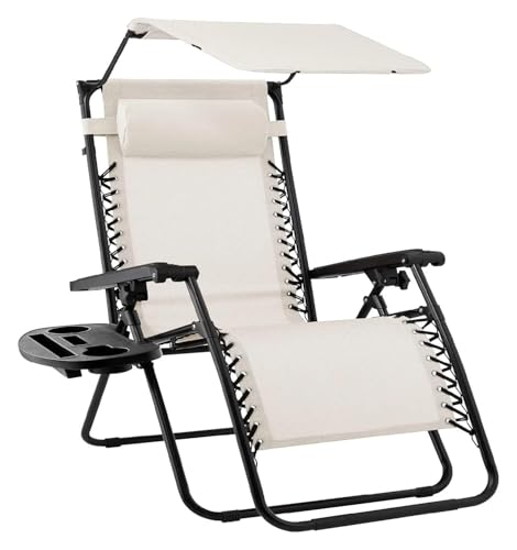 NMVAWIPT Klappbarer Liegestuhl for Den Rasen Im Freien Mit Verstellbarer Kopfstütze Mit Baldachin, Schwerelosigkeits-Liegestuhl for Die Terrasse(White) von NMVAWIPT