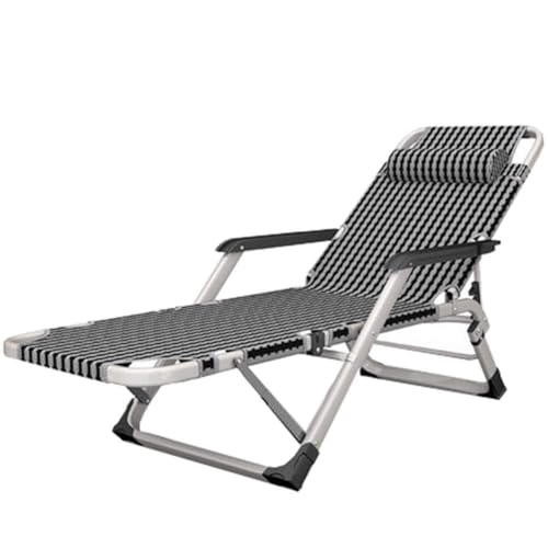 NMVAWIPT Klappbarer Terrassen-Liegestuhl for Outdoor-Camping, Garten, Terrasse, Rasen, Verstellbarer Anti-Schwerkraft-Loungesessel Mit Kopfstützenunterstützung(Black) von NMVAWIPT