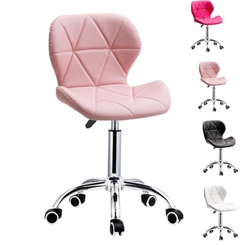NMVAWIPT Kleiner Büro-Schreibtischstuhl, Ergonomisches PU-Leder, 360° Drehbar Und Höhenverstellbar, Breite Sitzfläche for Schlafzimmer, Schminktisch Und Homeoffice(Pink) von NMVAWIPT