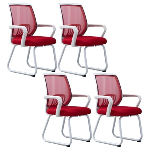NMVAWIPT Konferenzstuhl for Gewerbliche Oder Private Zwecke, Gäste-, Empfangs- Und Besprechungsräume Im Büro Mit Lendenwirbelstütze(White-red,4 Piece Set) von NMVAWIPT
