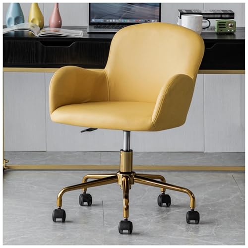 NMVAWIPT Leder-Bürostuhl for Zuhause – 360° Drehbar, Höhenverstellbar, Armlehnen, Ergonomischer Computerstuhl Mit Rollen(Yellow) von NMVAWIPT