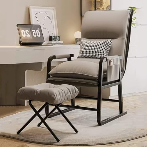 NMVAWIPT Liegender Akzentsessel Mit Fußhocker, Freizeitsessel Mit Doppelkissen Und Stahlrahmen, Gemütliches Schlafsofa(Light Grey) von NMVAWIPT