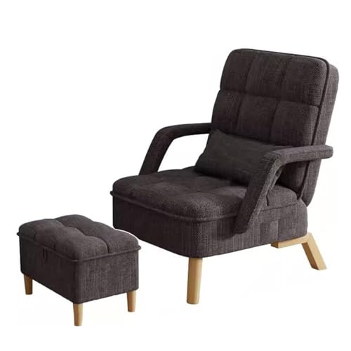 NMVAWIPT Liegender Akzentsessel Mit Hoher Rückenlehne, Verstellbarer Lesesessel Mit Metallrahmen, Gemütliches Einzelschlafsofa for Wohnzimmer Und Schlafzimmer(Nero,with Footstool) von NMVAWIPT