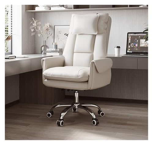 NMVAWIPT Liegender Bürostuhl Aus Leder Mit Kopfstütze Und Lordosenstütze, Drehstuhl for Den Schreibtisch Zu Hause(#1,No Pedal) von NMVAWIPT