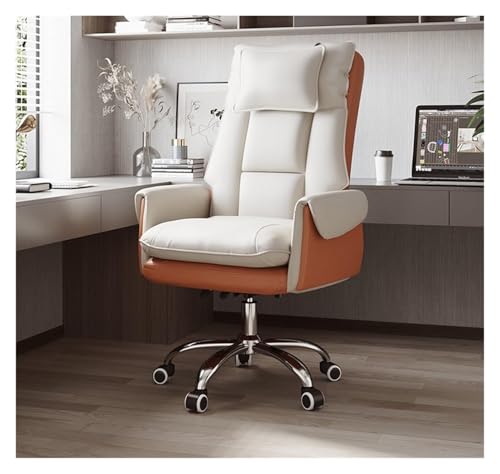 NMVAWIPT Liegender Bürostuhl Aus Leder Mit Kopfstütze Und Lordosenstütze, Drehstuhl for Den Schreibtisch Zu Hause(#5,No Pedal) von NMVAWIPT