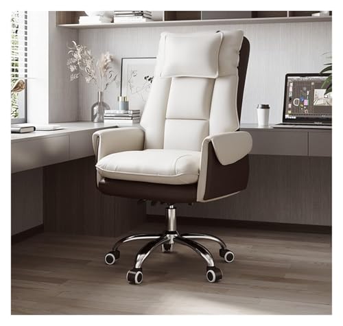 NMVAWIPT Liegender Bürostuhl Aus Leder Mit Kopfstütze Und Lordosenstütze, Drehstuhl for Den Schreibtisch Zu Hause(#9,No Pedal) von NMVAWIPT