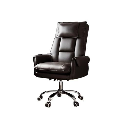 NMVAWIPT Liegender Bürostuhl Aus Leder Mit Kopfstütze Und Lordosenstütze, Drehstuhl for Den Schreibtisch Zu Hause(Black,No Pedal) von NMVAWIPT