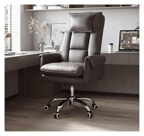 NMVAWIPT Liegender Bürostuhl Aus Leder Mit Kopfstütze Und Lordosenstütze, Drehstuhl for Den Schreibtisch Zu Hause(Gray,No Pedal) von NMVAWIPT