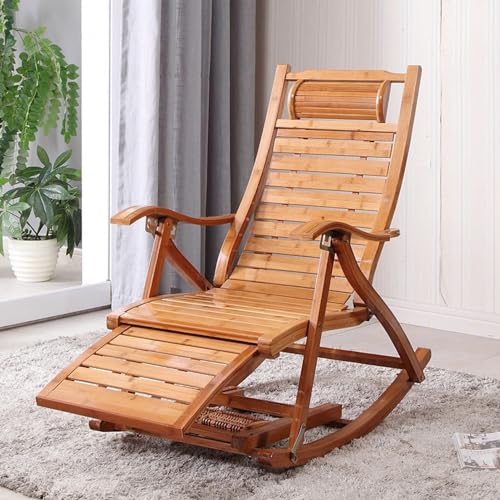 NMVAWIPT Loungesessel for Terrasse Und Balkon, Schaukelstühle for Erwachsene, Gartenliegestühle Aus Bambusholz, 200 Kg Belastbarer Liegestuhl(Chair) von NMVAWIPT