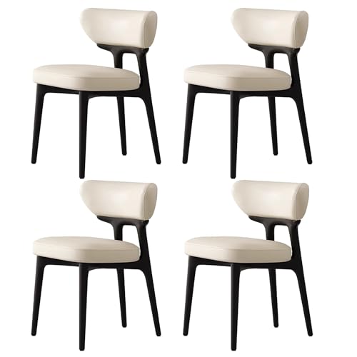 NMVAWIPT Mid Century Modern Esszimmerstühle Gepolsterte Holzbeine Küchenstühle Set(White Soft Leather,Set of 4) von NMVAWIPT