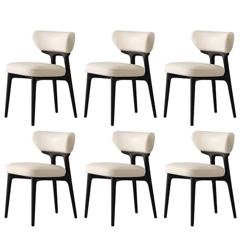 NMVAWIPT Mid Century Modern Esszimmerstühle Gepolsterte Holzbeine Küchenstühle Set(White Soft Leather,Set of 6) von NMVAWIPT