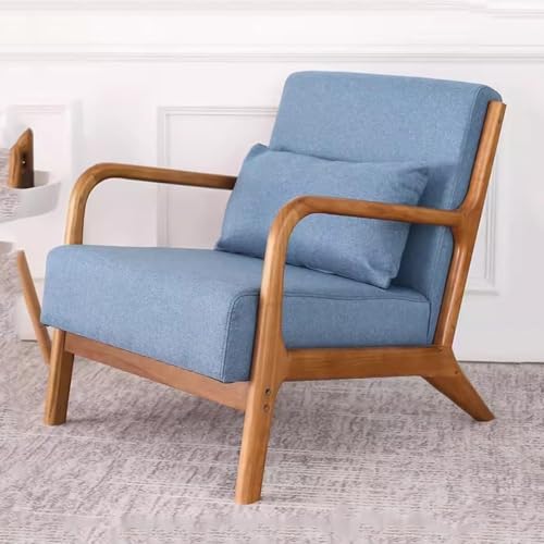 NMVAWIPT Mid-Century Modern Sessel, Einzelsofa, Bequemer Beistellstuhl, Leinenstoff-Akzent for Schlafzimmer, Lesen Mit Massivholzrahmen(Blue) von NMVAWIPT