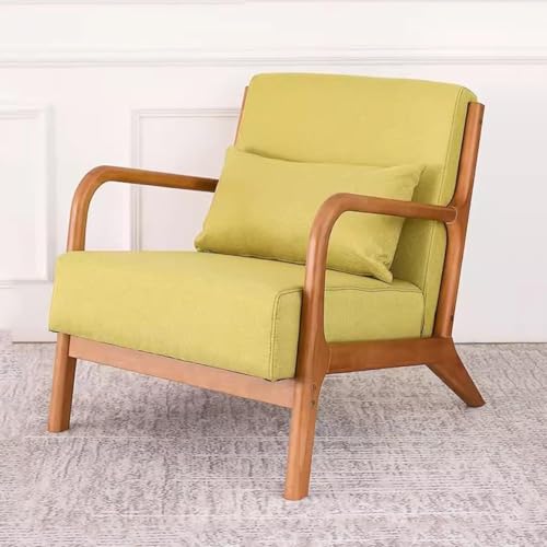 NMVAWIPT Mid-Century Modern Sessel, Einzelsofa, Bequemer Beistellstuhl, Leinenstoff-Akzent for Schlafzimmer, Lesen Mit Massivholzrahmen(Green) von NMVAWIPT