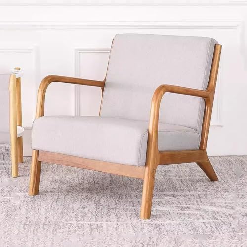 NMVAWIPT Mid-Century Modern Sessel, Einzelsofa, Bequemer Beistellstuhl, Leinenstoff-Akzent for Schlafzimmer, Lesen Mit Massivholzrahmen(Light Grey) von NMVAWIPT