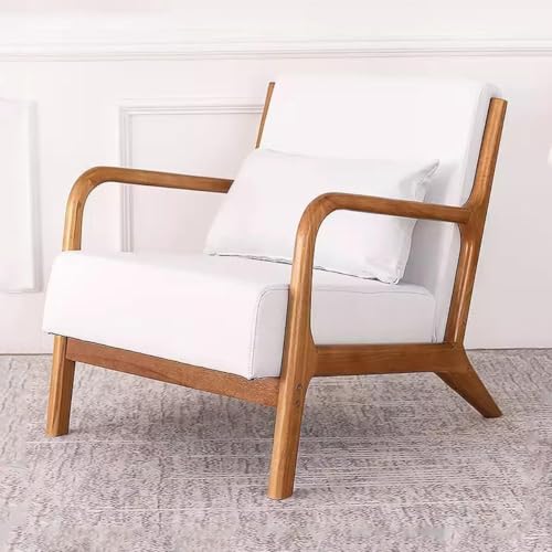 NMVAWIPT Mid-Century Modern Sessel, Einzelsofa, Bequemer Beistellstuhl, Leinenstoff-Akzent for Schlafzimmer, Lesen Mit Massivholzrahmen(White) von NMVAWIPT