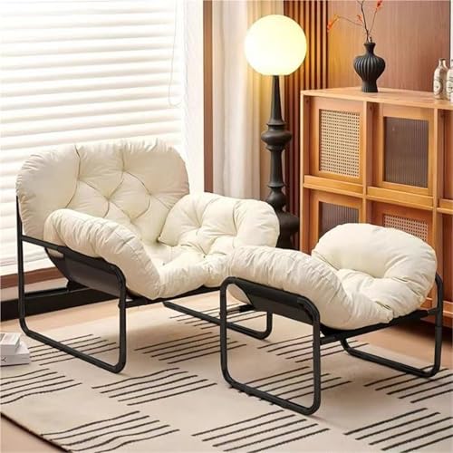 NMVAWIPT Minimalistischer Akzentstuhl for Lesen Im Schlafzimmer, Mit Getufteter Rückenlehne, Liegefunktion, Armlehne, Wohnzimmerliege(White,Chair+Footrest) von NMVAWIPT