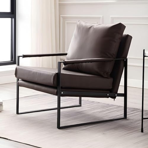 NMVAWIPT Moderne Akzentstühle Aus Ultraweichem Mikrofaserleder, Gepolsterter Sessel, Lesesessel for Das Wohnzimmer Mit Metallbeinen(Coffee,1 Piece) von NMVAWIPT