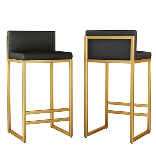 NMVAWIPT Moderne Barhocker 2er-Set, Barhocker Mit Gepolsterter Rückenlehne Und Goldenem Metallrahmen, Hohe Stühle for Kücheninsel, Esszimmer, Zuhause(Black,75cm Sitting Height) von NMVAWIPT