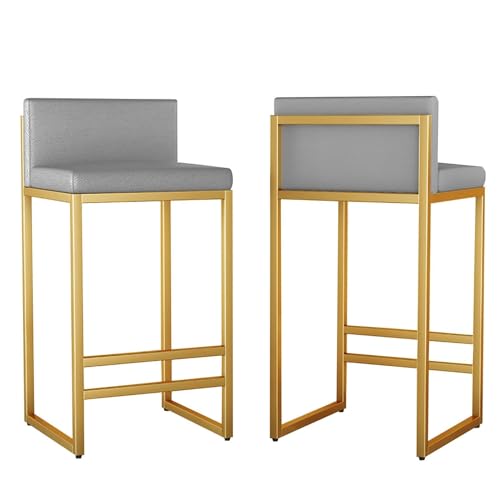 NMVAWIPT Moderne Barhocker 2er-Set, Barhocker Mit Gepolsterter Rückenlehne Und Goldenem Metallrahmen, Hohe Stühle for Kücheninsel, Esszimmer, Zuhause(Gray,75cm Sitting Height) von NMVAWIPT