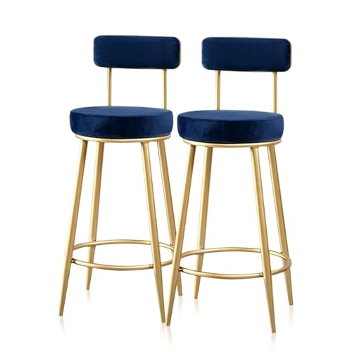 NMVAWIPT Moderne Barhocker Aus Samt, 2er-Set, Hocker In Thekenhöhe, Esszimmerstuhl Mit Rückenlehne for Kücheninsel, Café, Pub(Blue) von NMVAWIPT