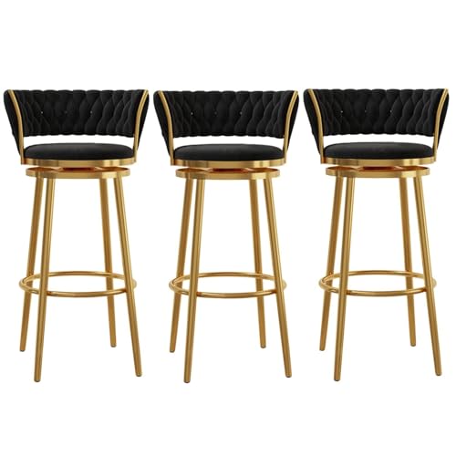NMVAWIPT Moderne Barhocker Aus Samt Mit Drehfunktion In Thekenhöhe, Stuhlhocker Mit Niedriger Rückenlehne Und Fußstütze for Das Esszimmer Auf Der Kücheninsel(Black,3 PCS) von NMVAWIPT