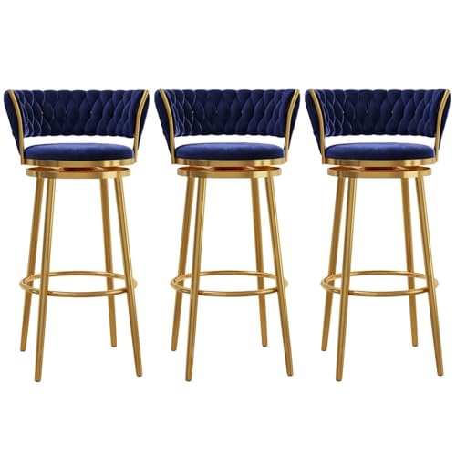 NMVAWIPT Moderne Barhocker Aus Samt Mit Drehfunktion In Thekenhöhe, Stuhlhocker Mit Niedriger Rückenlehne Und Fußstütze for Das Esszimmer Auf Der Kücheninsel(Blue,3 PCS) von NMVAWIPT