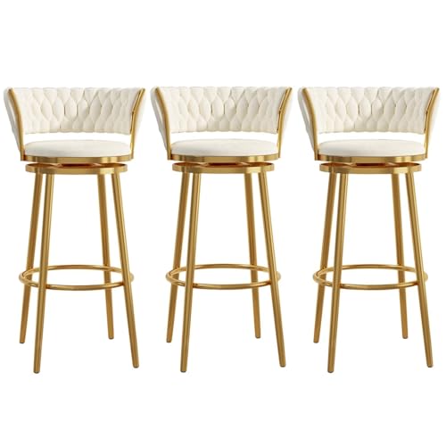 Moderne Barhocker Aus Samt Mit Drehfunktion In Thekenhöhe, Stuhlhocker Mit Niedriger Rückenlehne Und Fußstütze for Das Esszimmer Auf Der Kücheninsel(White,3 PCS) von NMVAWIPT