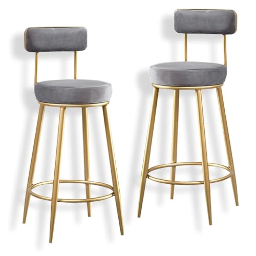 NMVAWIPT Moderne Barhocker Aus Samt Mit Rückenlehne, 2er-Set, Goldfarbener Metallrahmen, Thekenhocker for Küche Und Esszimmer(Gray) von NMVAWIPT