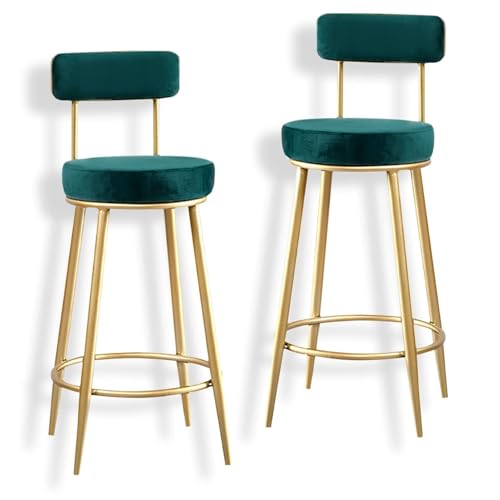 NMVAWIPT Moderne Barhocker Aus Samt Mit Rückenlehne, 2er-Set, Goldfarbener Metallrahmen, Thekenhocker for Küche Und Esszimmer(Green) von NMVAWIPT