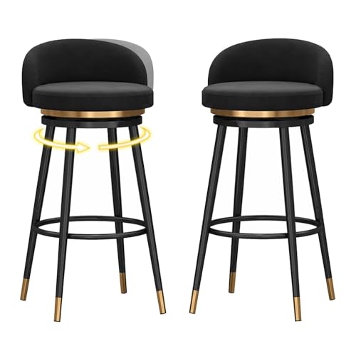 NMVAWIPT Moderne Barhocker Mit Drehfunktion Aus Samt, 2er-Set, Mit Rückenlehne Und Schwarzen Metallbeinen, Stuhl In Esszimmerhöhe(Black 2pcs-Black Leg) von NMVAWIPT