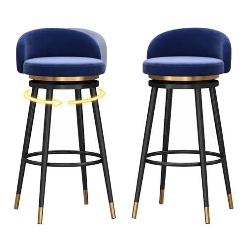 NMVAWIPT Moderne Barhocker Mit Drehfunktion Aus Samt, 2er-Set, Mit Rückenlehne Und Schwarzen Metallbeinen, Stuhl In Esszimmerhöhe(Blue 2pcs-Black Leg) von NMVAWIPT