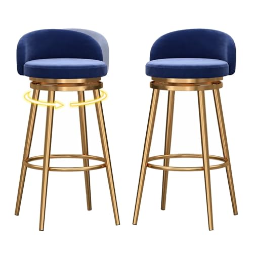 NMVAWIPT Moderne Barhocker Mit Drehfunktion Aus Samt, 2er-Set, Mit Rückenlehne Und Schwarzen Metallbeinen, Stuhl In Esszimmerhöhe(Blue 2pcs-Gold Leg) von NMVAWIPT
