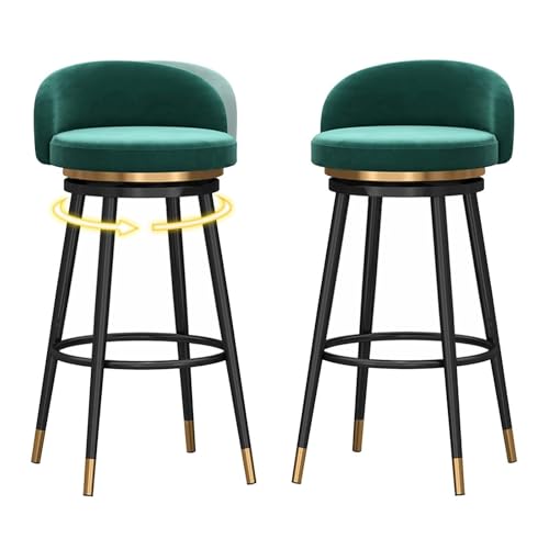 NMVAWIPT Moderne Barhocker Mit Drehfunktion Aus Samt, 2er-Set, Mit Rückenlehne Und Schwarzen Metallbeinen, Stuhl In Esszimmerhöhe(Green 2pcs-Black Leg) von NMVAWIPT