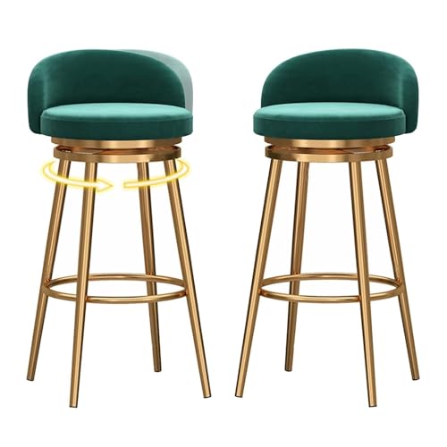 NMVAWIPT Moderne Barhocker Mit Drehfunktion Aus Samt, 2er-Set, Mit Rückenlehne Und Schwarzen Metallbeinen, Stuhl In Esszimmerhöhe(Green 2pcs-Gold Leg) von NMVAWIPT