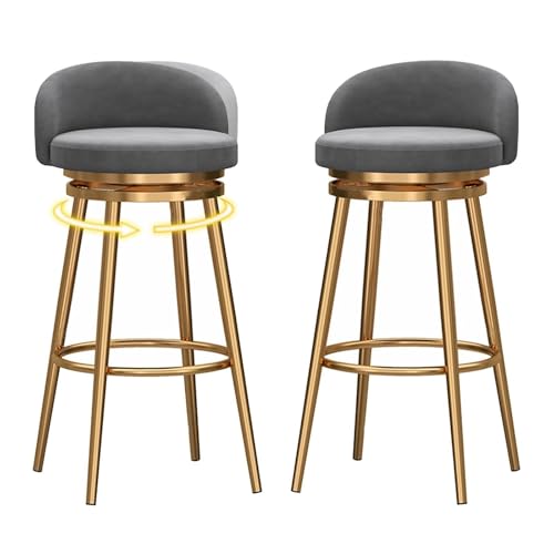 NMVAWIPT Moderne Barhocker Mit Drehfunktion Aus Samt, 2er-Set, Mit Rückenlehne Und Schwarzen Metallbeinen, Stuhl In Esszimmerhöhe(Grey 2pcs-Gold Leg) von NMVAWIPT