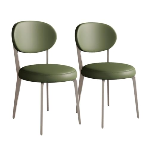 NMVAWIPT Moderne Esszimmerstühle Aus Kunstleder, 2 Stück, Ohne Armlehnen, Wohnzimmer-/Lounge-/Restaurantstuhl Mit Rückenlehne, Mid Century-Sitzstuhl(Green,White Legs) von NMVAWIPT